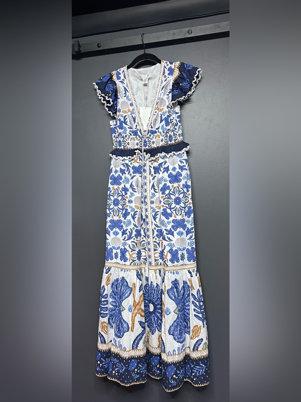 NWT Caroline Constas Ocean Shell Tapestry Dress Flutter sleeve XS